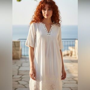 Sundance Embroidered Sleeves Hemline White Dress Size M